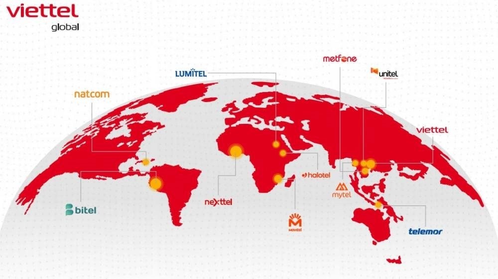Bản đồ các thị trường trọng điểm mà Viettel Global đang đầu tư và hoạt động