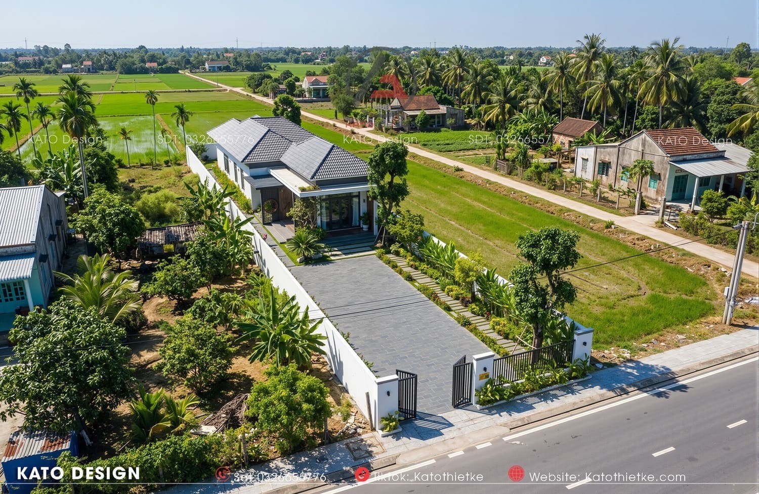Mẫu nhà cấp 4 chữ L truyền thống ở vùng nông thôn