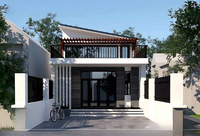 Mẫu nhà cấp 4 đẹp 5x20 3 phòng ngủ mái lệch hiện đại
