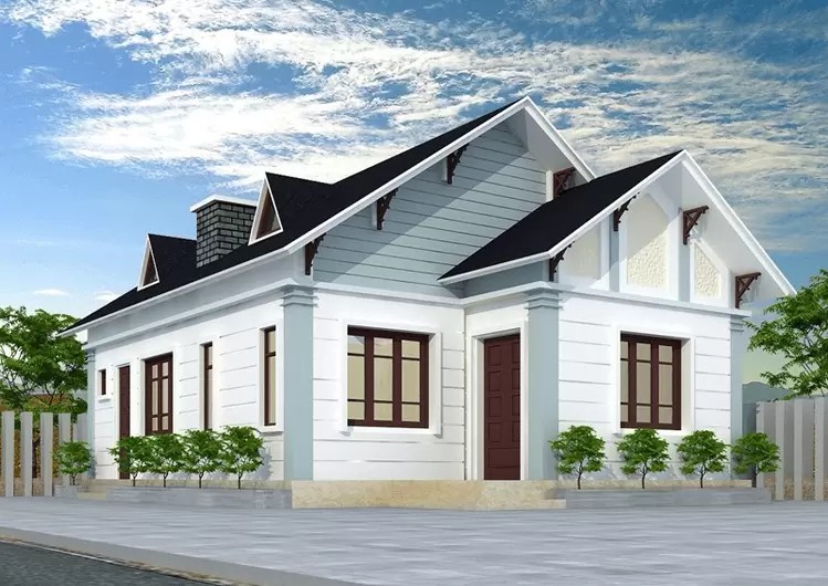 Mẫu nhà cấp 4 mái Thái 8x12m hai phòng ngủ với thiết kế sân rộng rãi