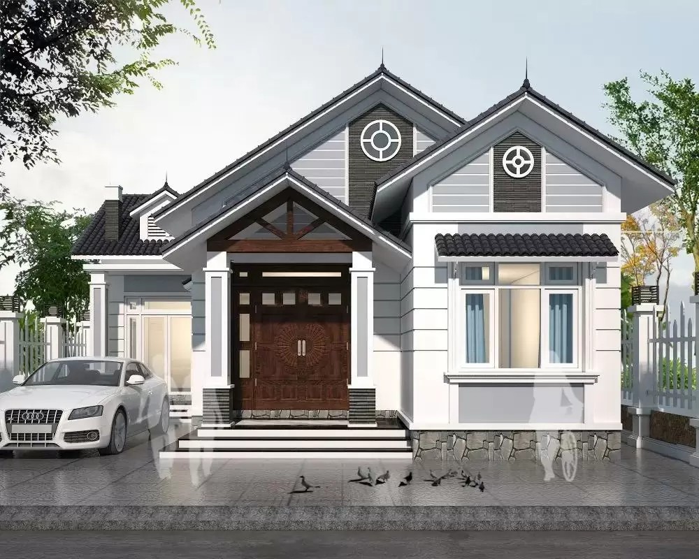 Mẫu nhà cấp 4 mái Thái 8x12m hiện đại với tông màu trắng sáng