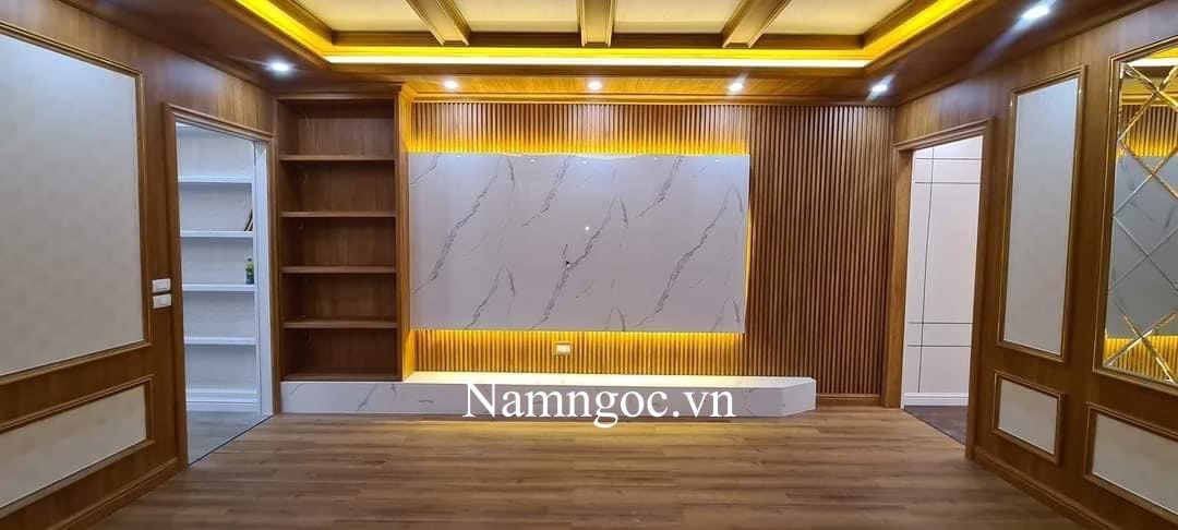 Vách tường trang trí phòng khách bằng nhựa PVC vân đá