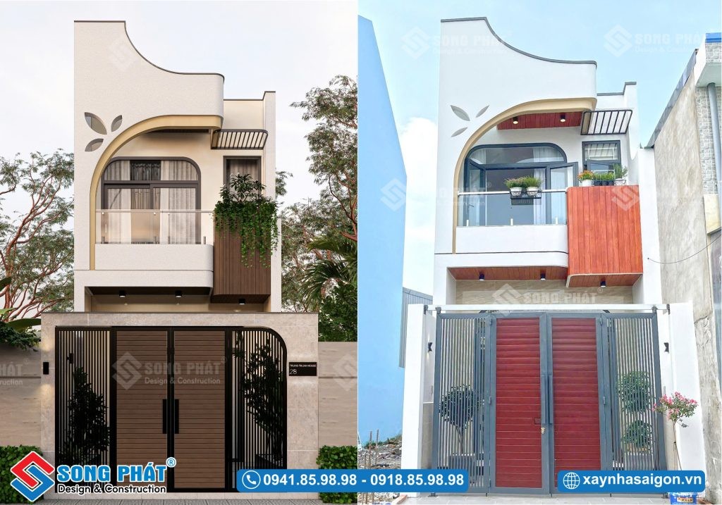 Mẫu nhà ống 2 tầng mái bằng với kiến trúc hiện đại