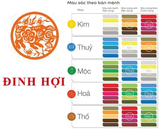 Bảng màu sắc tương hợp với tuổi Đinh Hợi