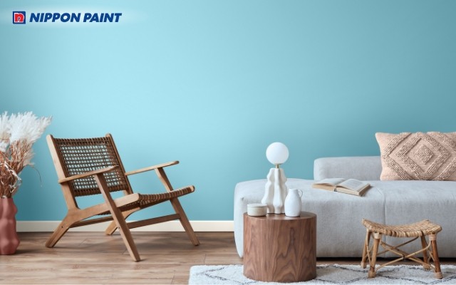 Phòng khách với gam xanh dương pastel mang lại sự thư thái, phù hợp tuổi Quý Mùi