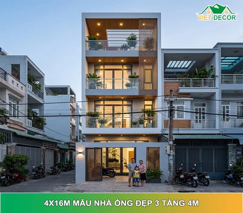 Thiết kế mặt tiền tối giản, tinh tế cho nhà ống 3 tầng 4x16m