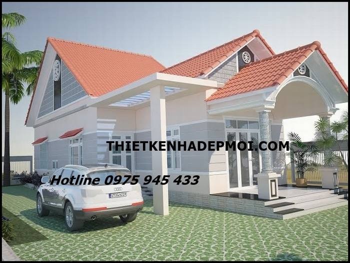 Mẫu nhà cấp 4 mái thái 3 phòng ngủ lợp ngói đỏ