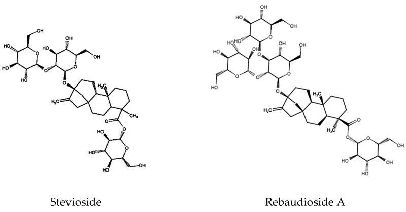 Stevioside là một glycoside diterpene bao gồm ba phân tử glucose và một nửa glucone - steviol