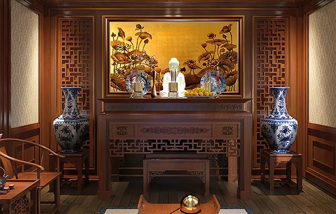 Bàn thờ được đặt trang nghiêm, hướng về phía tốt, cầu mong bình an và phước lành cho gia đình