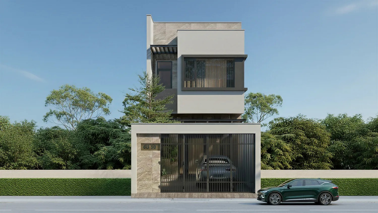 Nhà phố 2 tầng 5x20 phong cách tối giản với hình khối kiến trúc mạnh mẽ