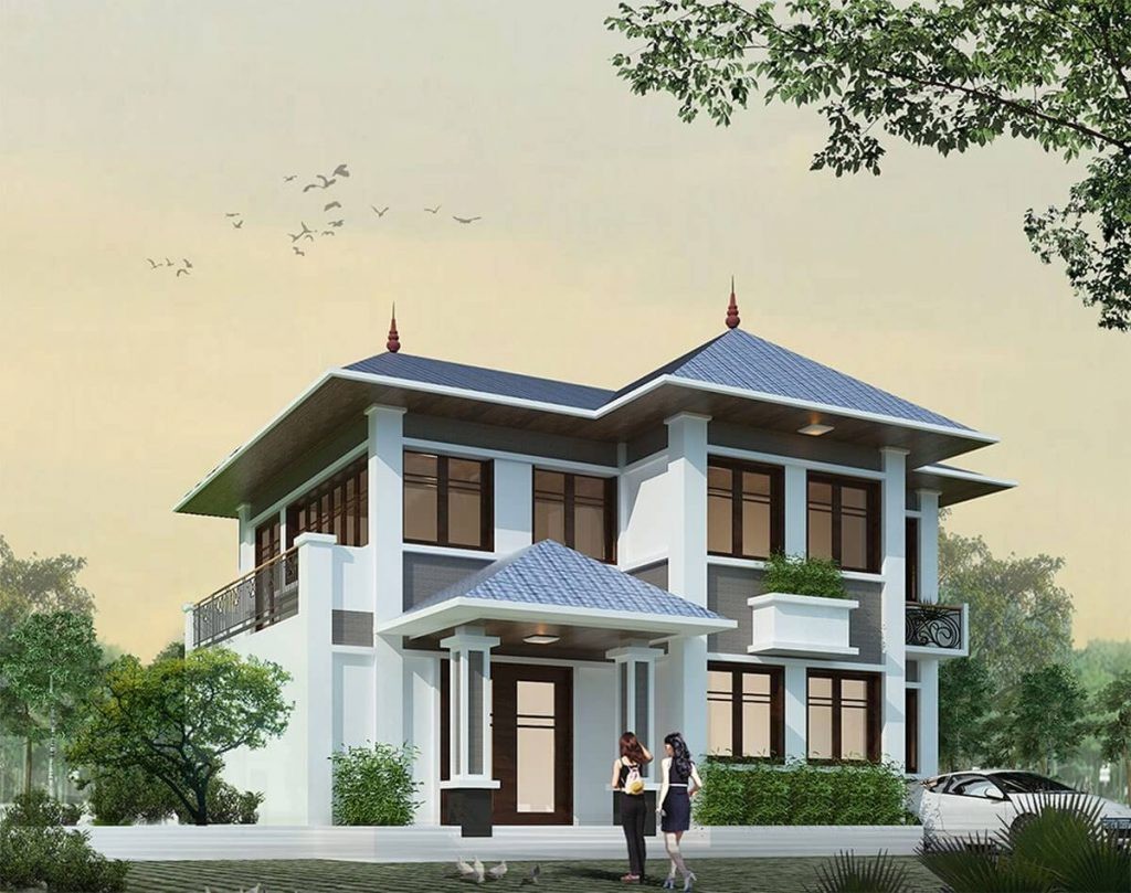 Mẫu nhà 2 tầng mái Thái với kiến trúc sang trọng, phù hợp với phong cách cổ điển