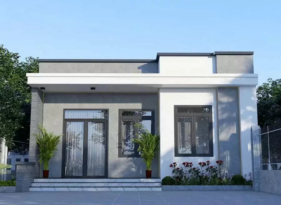 Mẫu nhà cấp 4 đẹp giá rẻ 300 triệu mái bằng với cửa kính lớn