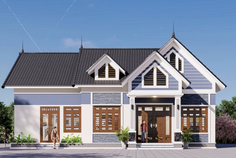 Mẫu nhà cấp 4 mái Thái 8x12m hiện đại có phần gác lửng thông thoáng