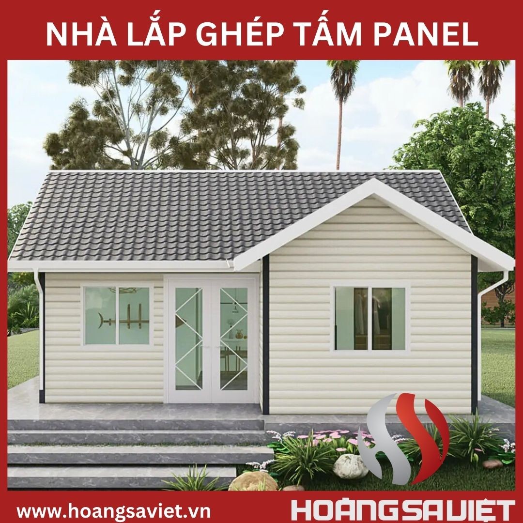 Thiết kế nhà lắp ghép bằng tấm panel có ban công và cửa kính lớn