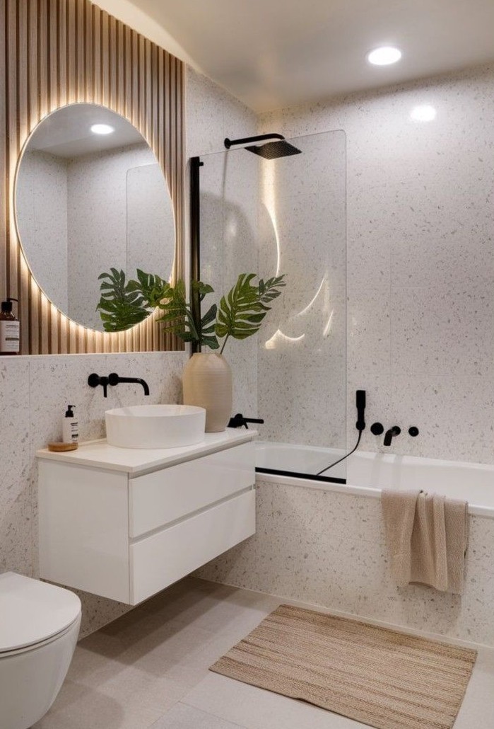 Ánh sáng LED là điểm nhấn sang trọng giúp mở rộng không gian nhà vệ sinh nhỏ