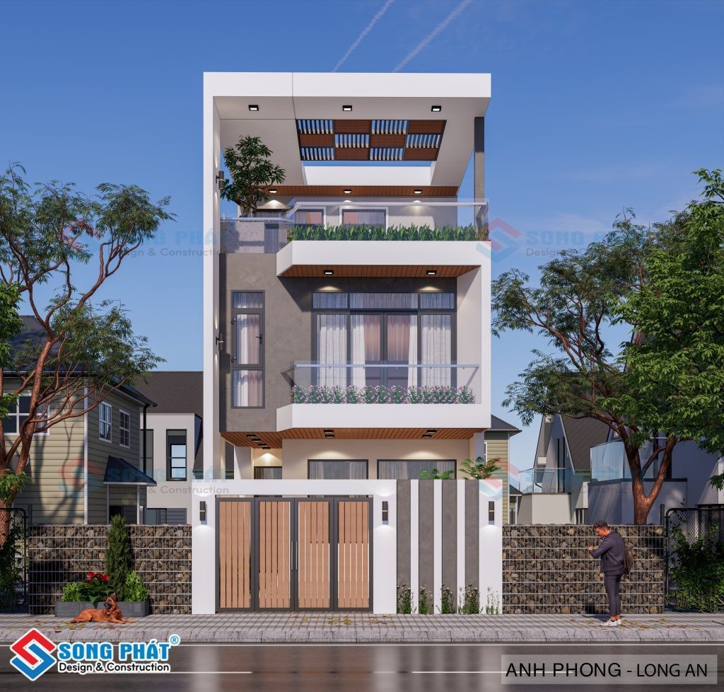 Mẫu nhà ống 2 tầng hoàn thiện với mặt tiền rộng rãi