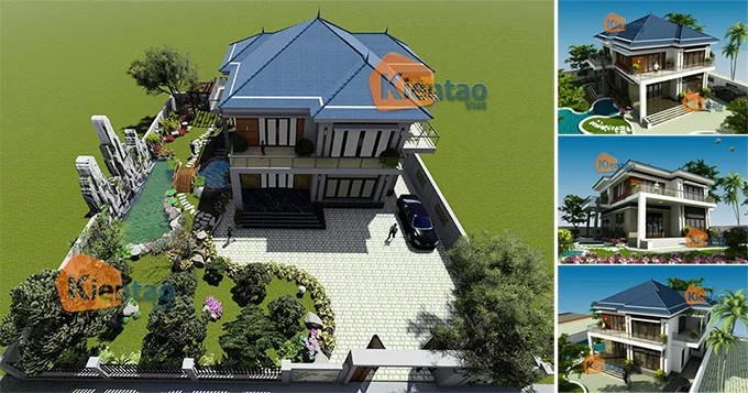 Phối cảnh biệt thự vườn 200m2 mái thái hiện đại