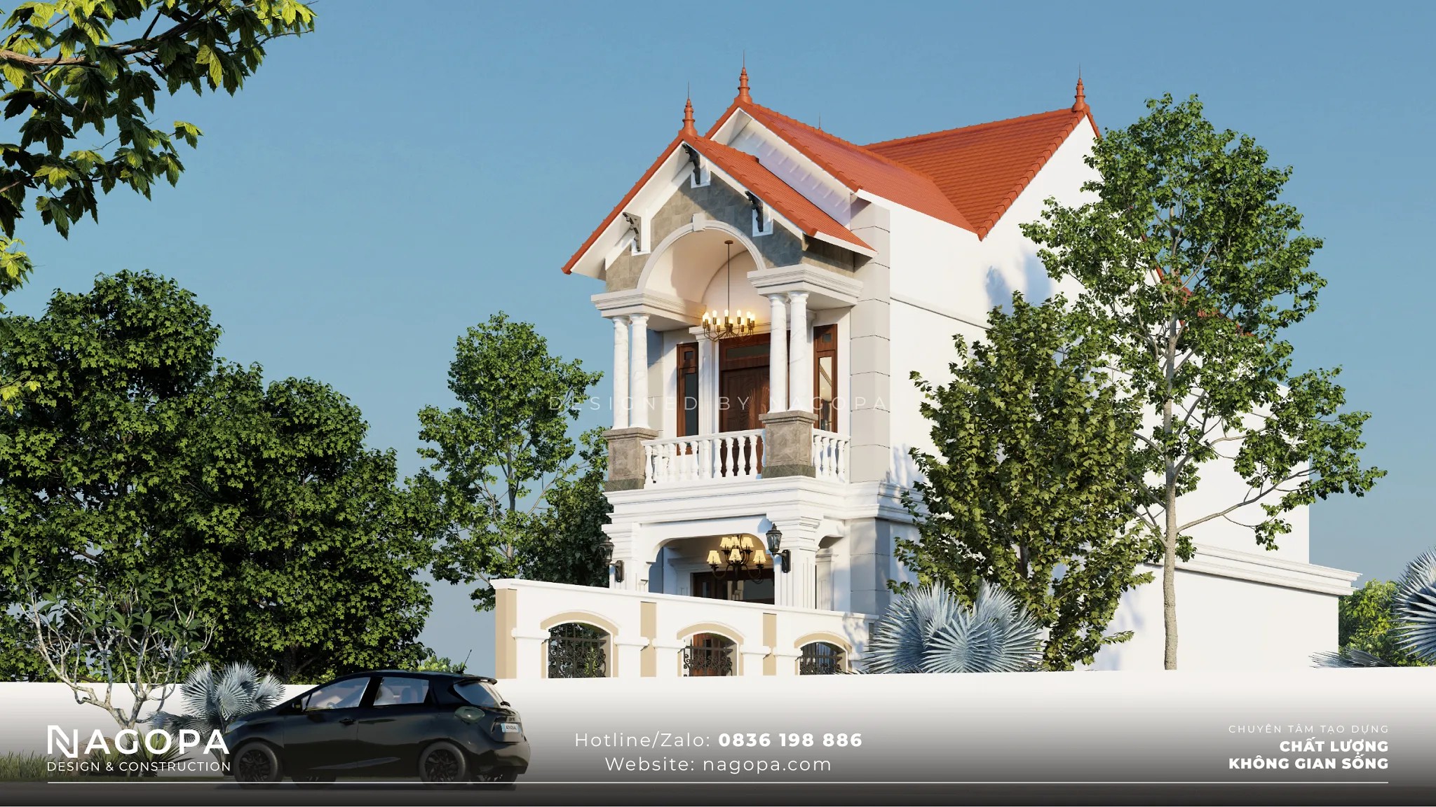 Mẫu nhà phố 2 tầng 5x20 mái Thái với kiến trúc truyền thống pha hiện đại