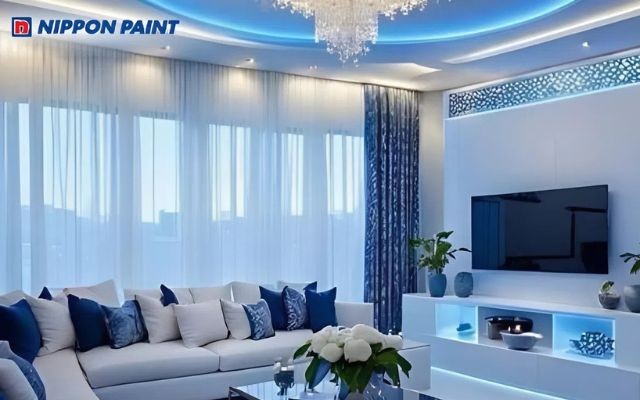 Không gian xanh dương kết hợp trắng tạo nền sự hài hòa, dịu mát