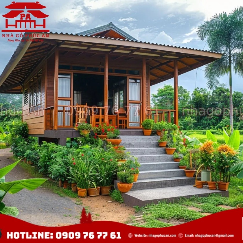 Mẫu nhà sàn mini nhỏ gọn với sảnh trước để thư giãn