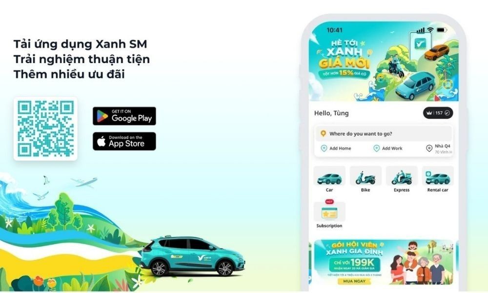 Đừng quên đặt xe qua ứng dụng Green SM chính thức để nhận nhiều voucher khi di chuyển