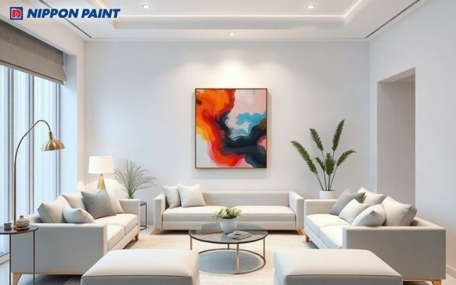 Phòng khách màu trắng tinh khôi