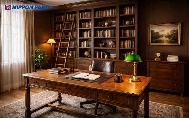 Nâu gỗ giúp phòng làm việc vững vàng, tăng uy tín, giữ tài lộc