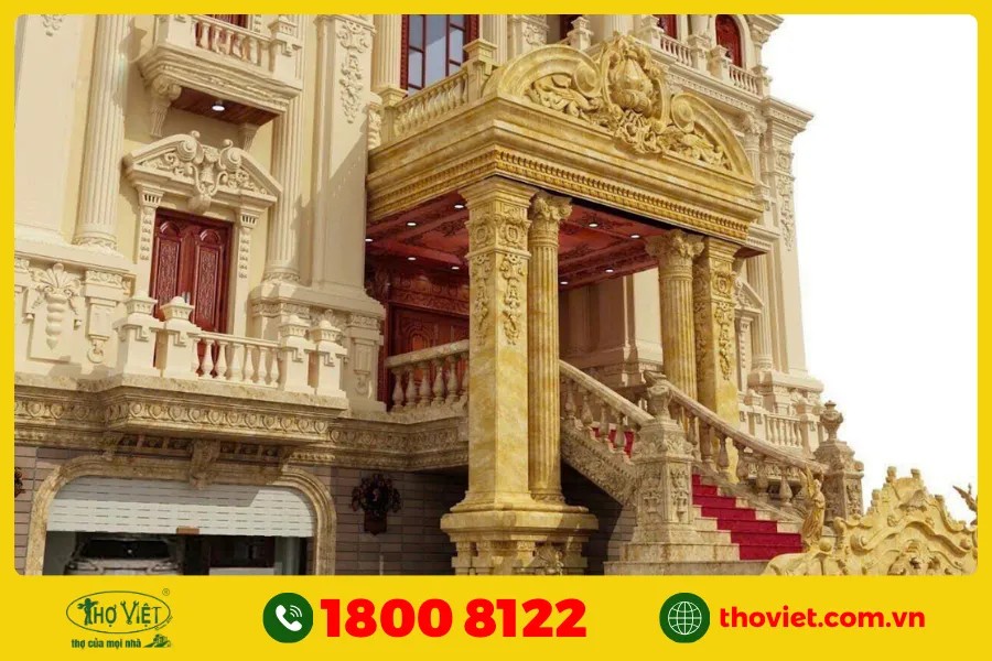 Mẫu cột nhà chạm khắc hoa văn cổ điển