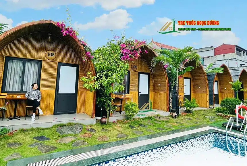 Mẫu homestay bằng tre trúc hòa hợp cảnh quan tự nhiên
