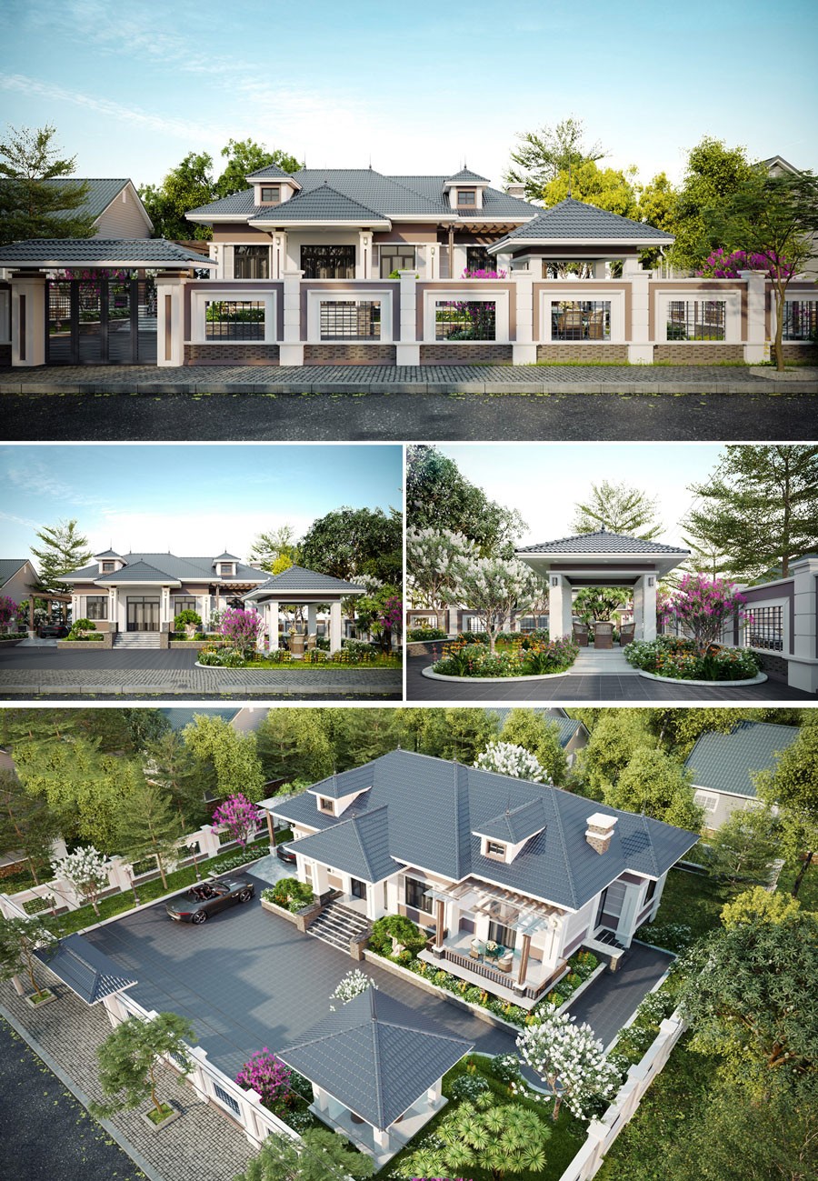 Mẫu biệt thự vườn 1 tầng hiện đại thiết kế tinh tế gọn gàng kiểu mái Nhật