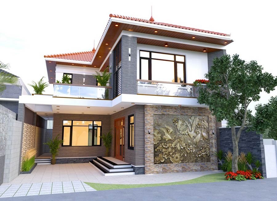 Mẫu thiết kế nhà chữ L 2 tầng 4 phòng ngủ